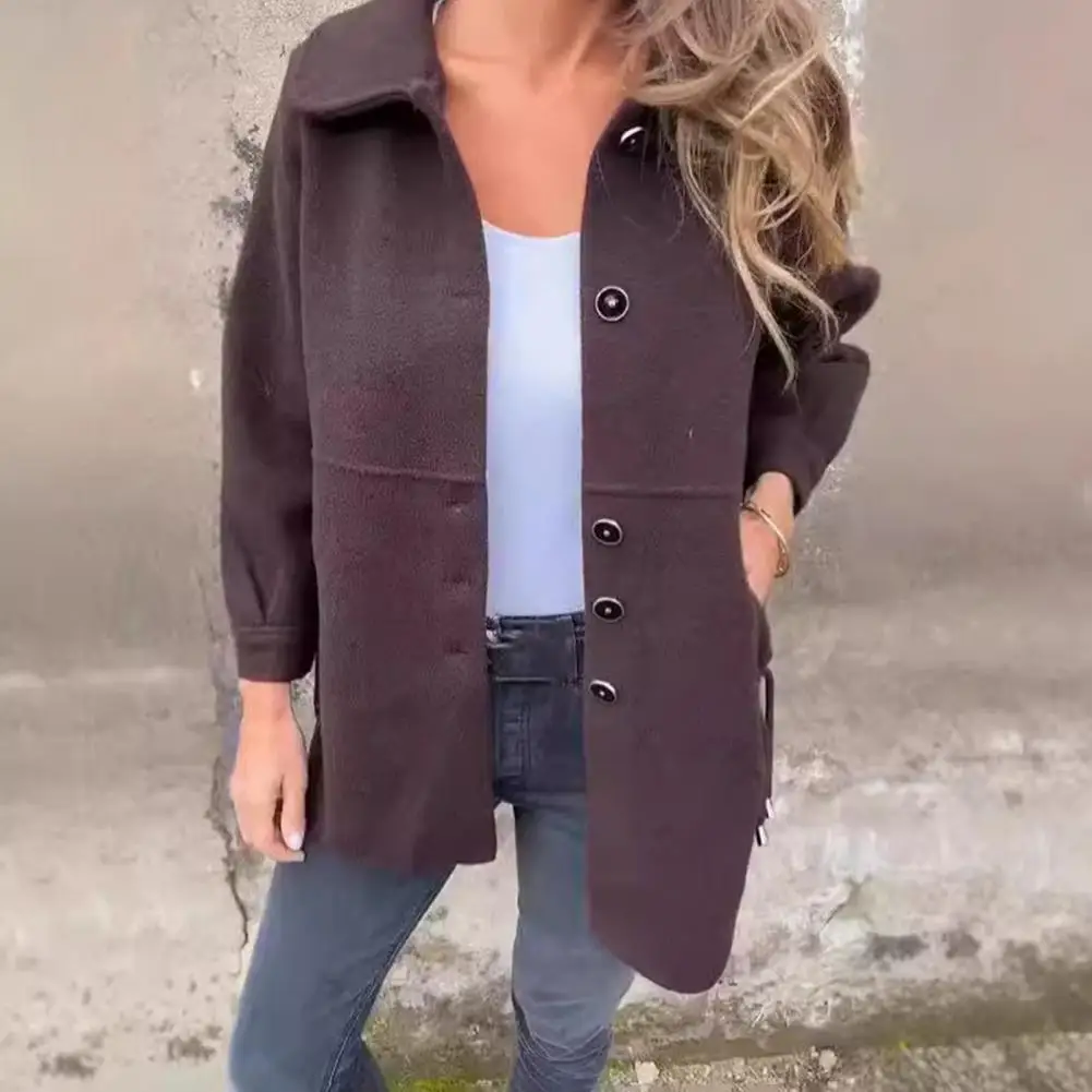 Abrigo de lana de estilo Simple para mujer, chaqueta de un solo pecho con solapa, informal, para Otoño e Invierno