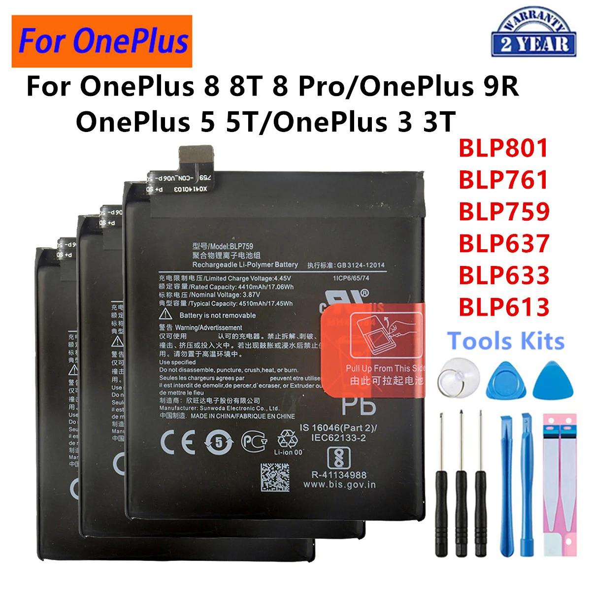 BLP801 BLP761 BLP759 BLP657 BLP637 BLP633 Battery For OnePlus 8 Pro 8T OnePlus 9R OnePlus 5 5T OnePlus 3 3T Phone Batteries