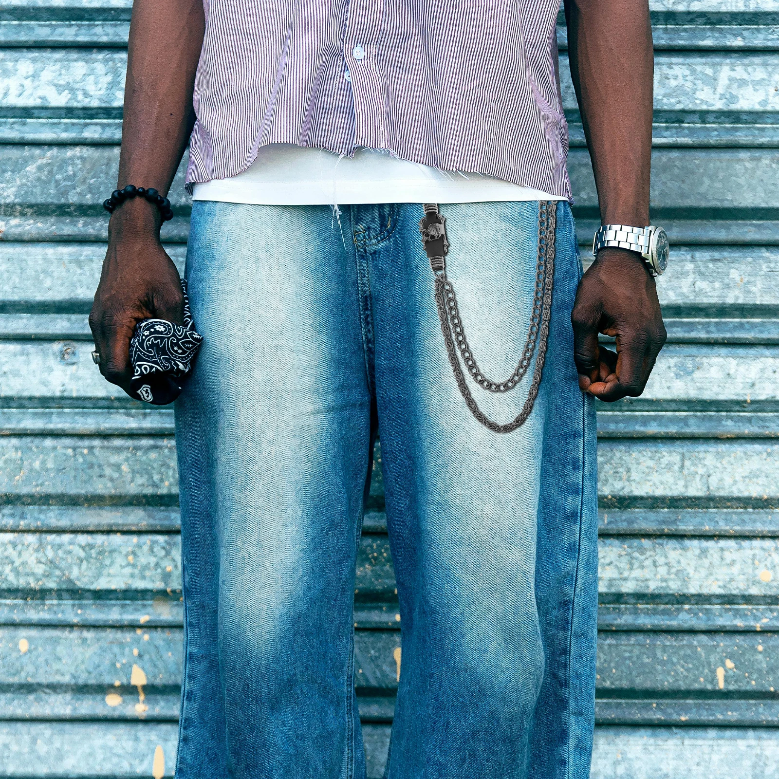 패션 메탈 팬츠 체인 고딕 펑크 진 벨트 힙합 록 허리 장식 남녀 공용 바지 액세서리