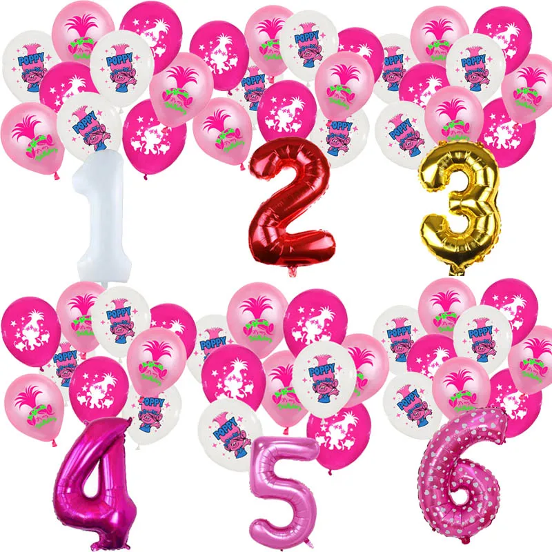 Trolls Latex Balloon Set Birthday Party Decoration Supplies 32in Number Ballon Celebrations Wedding Girls Favors Gift Home Decor