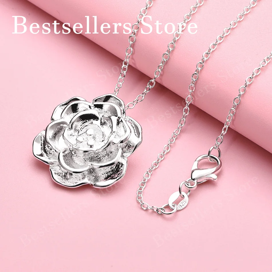 

Изысканное ожерелье с подвеской в виде цветка из стерлингового серебра 925 пробы, 16-30 дюймов, для женщин, модные украшения, свадебные аксессуары