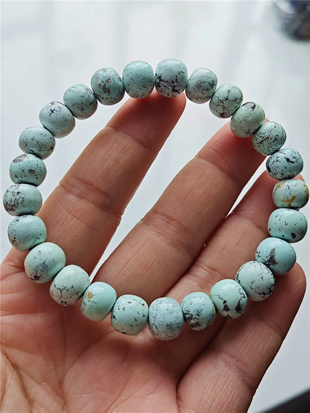 Natural Green Blue Turquoise Abacus Beads Bracelet 10mm Women Men Gemstone Blue Turquoise Jewelry AAAAA