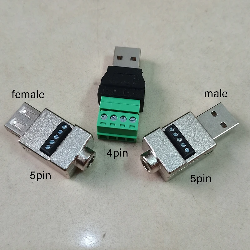 1pcs USB 2.0 Type A Male/Female to 4 Pin 5 Pin Screw Connector USB Jack with Shield USB2.0 to Screw Terminal Plug  for Computer