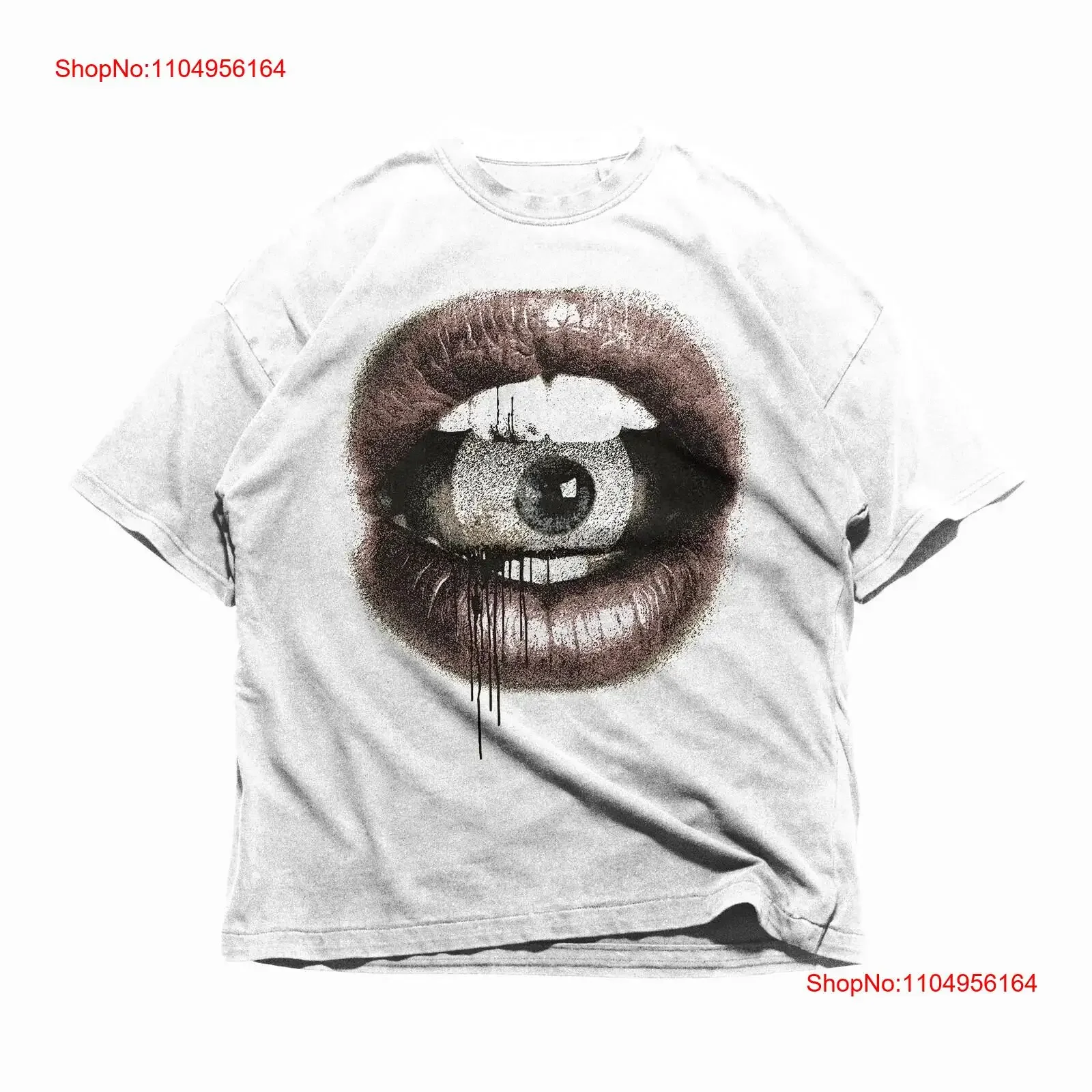 

Big Lips Y2k Mouth T Shirt Grillz White Streetwear vintage Washed graphic Unisex homme Casual Soft Versatile fashion Stretched