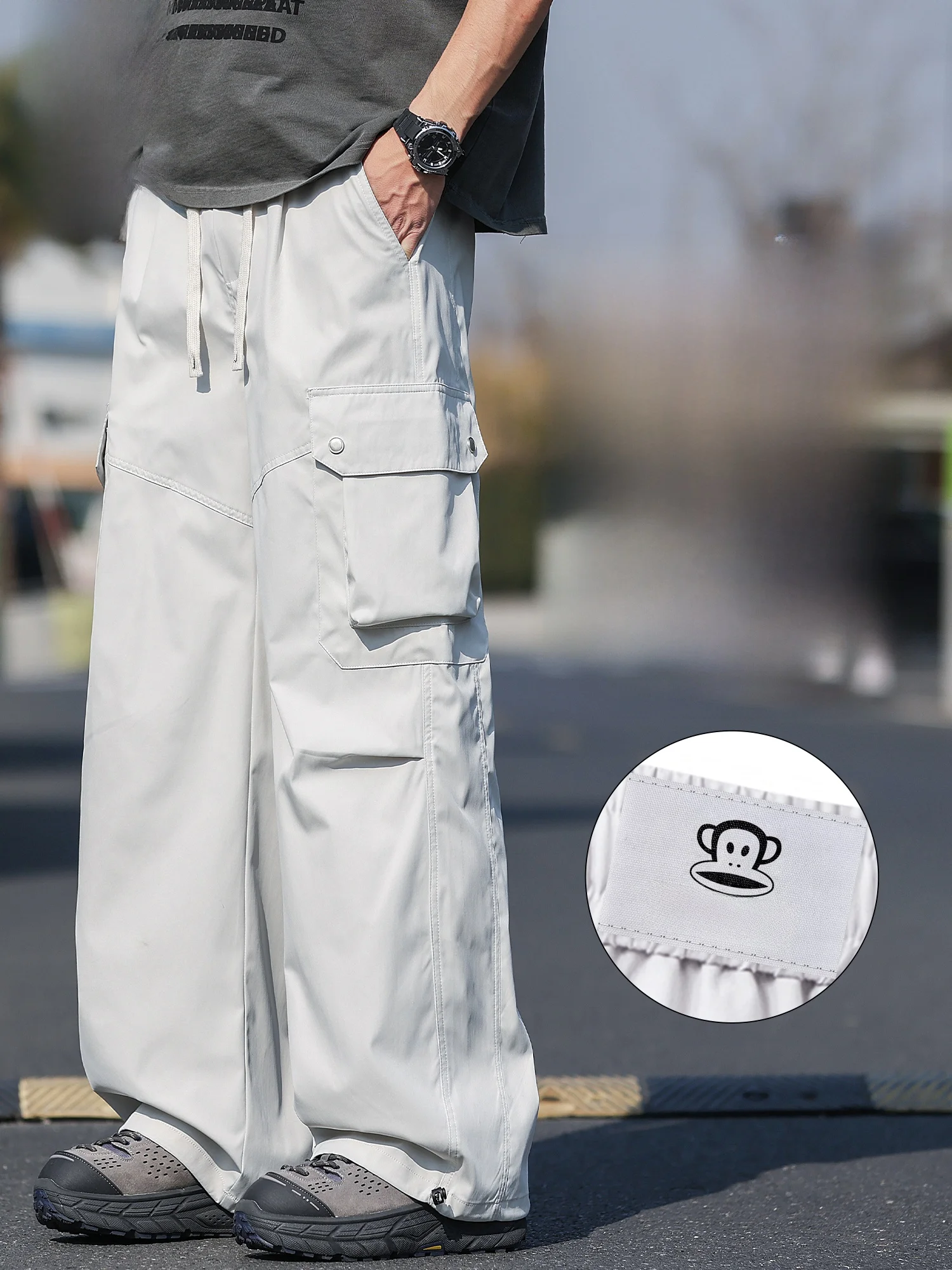 

Мужские брюки Paul Frank прямого кроя для работы, весна 2026, свободные повседневные брюки в стиле High Street, американские брюки-карго с широкими штанинами