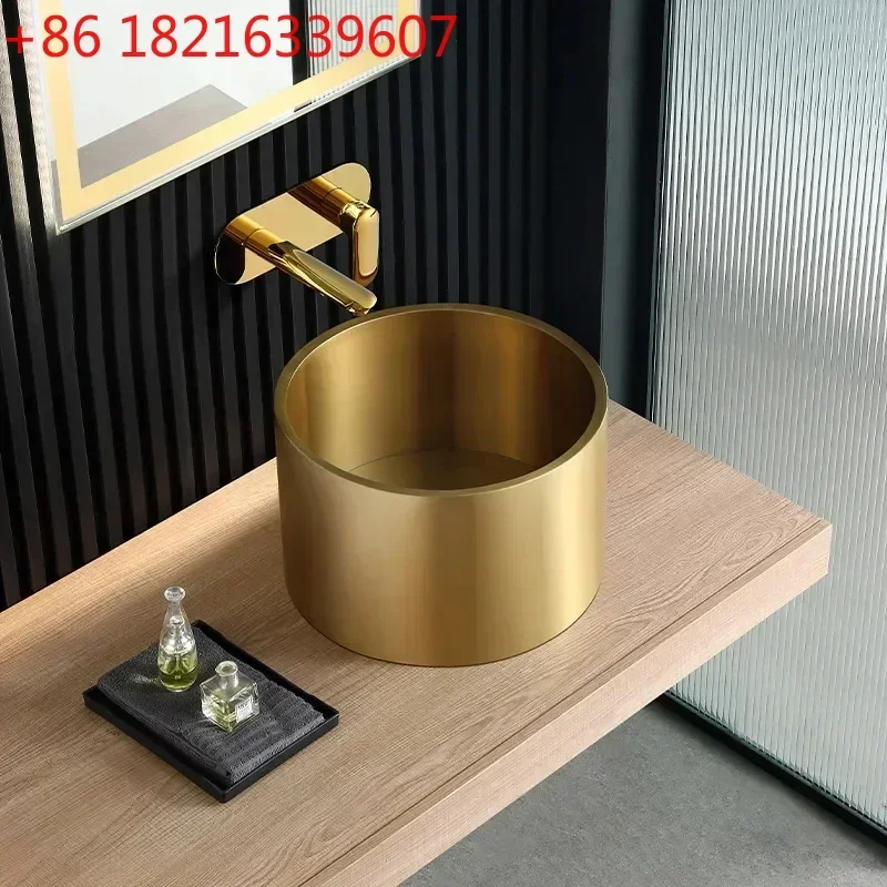 TAO Bathroom Washbasin Stainless Steel Round Gold Countertop Sinks Drain Hotel Villa Art Basin Bar Wash Basin YX067WY