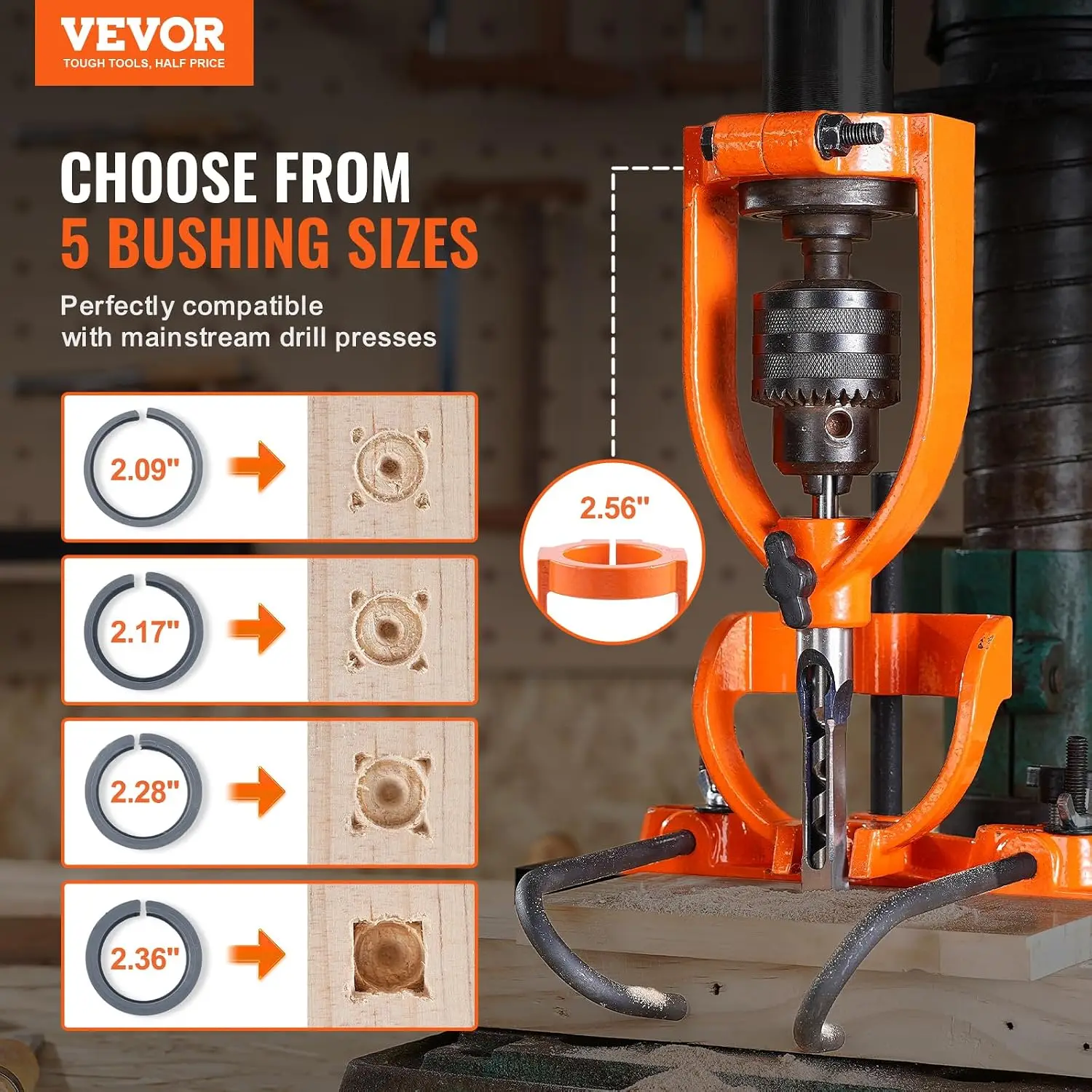 Mortising Attachment for Drill Press, 4 Model Drills Square Hole Chisel Set, Bench Drill Locator Set Mortise and Tenon Tools wit