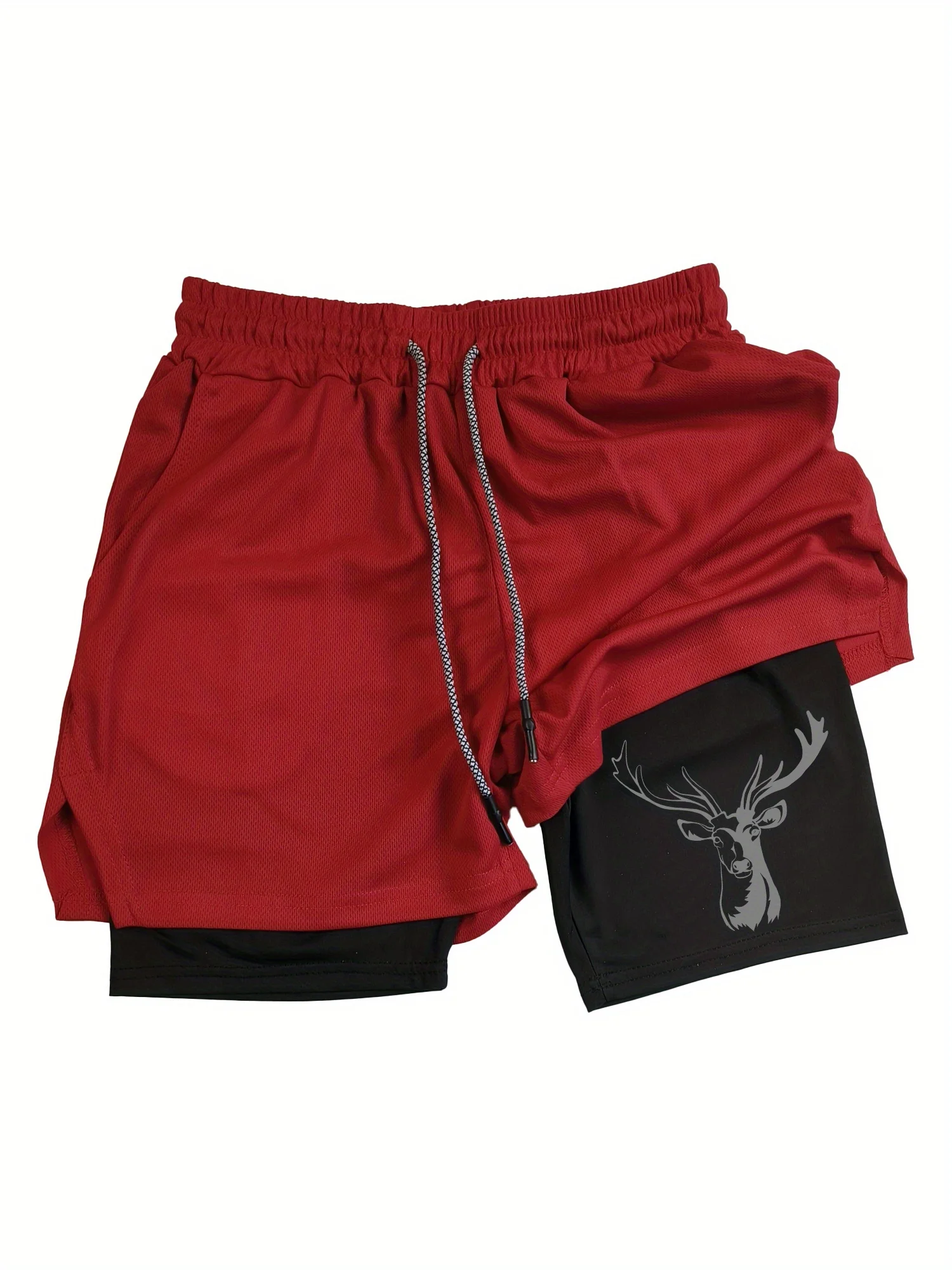 

Мужские быстросохнущие двухслойные шорты с принтом оленьей головы, дышащие и влагоотводящие, незаменимые для фитнеса и тренировок.