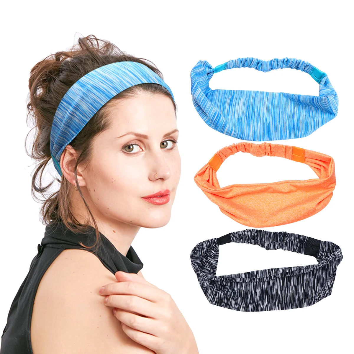 

3Pcs Elastic Sports Hairbands Yoga Headwear Sweat Absorbing for Running Exercise Women Sports Hairband