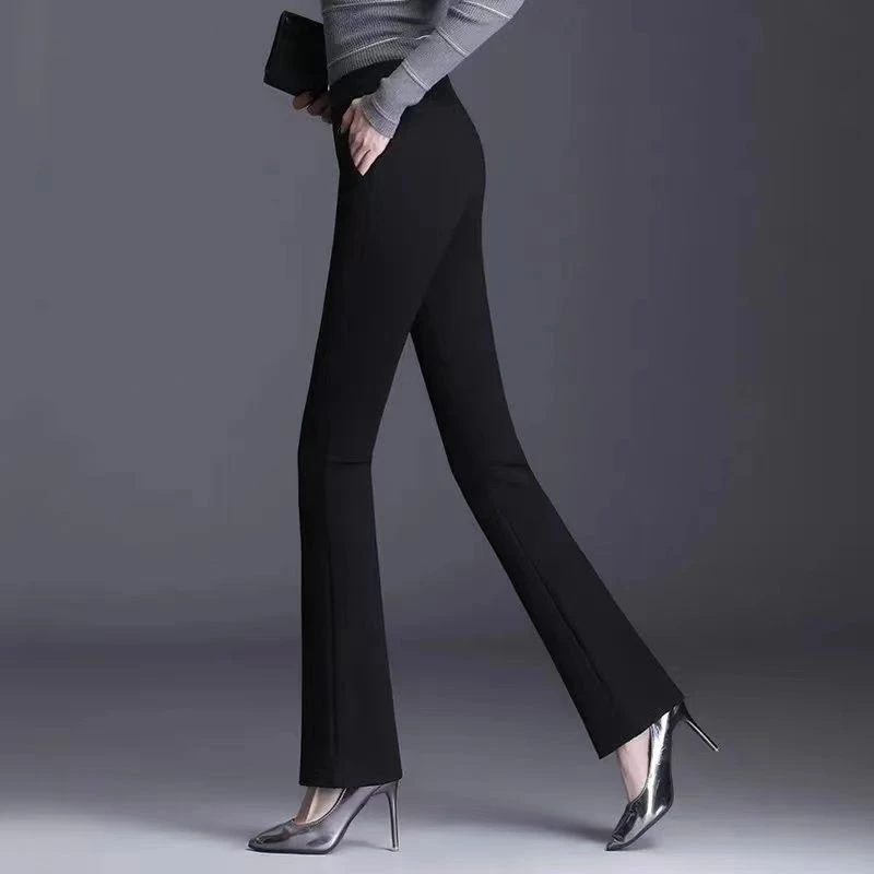 Black Bell Bottom Pants Women's Spring Autumn High Waist Elastic Casual Trousers plus Size Flared Pants Ladies' Fashion