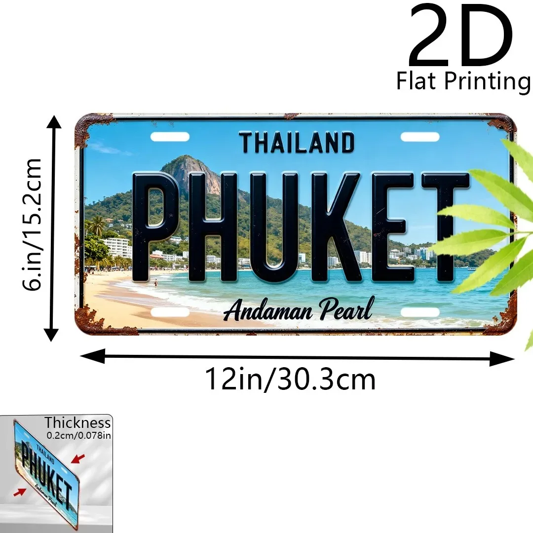 1pc Custom 2D Flat Print Retro Phuket Thailand Aluminum Plaque 6x12in, Andaman Pearl Valentine Home Wall Art Gift Ornament (Deco