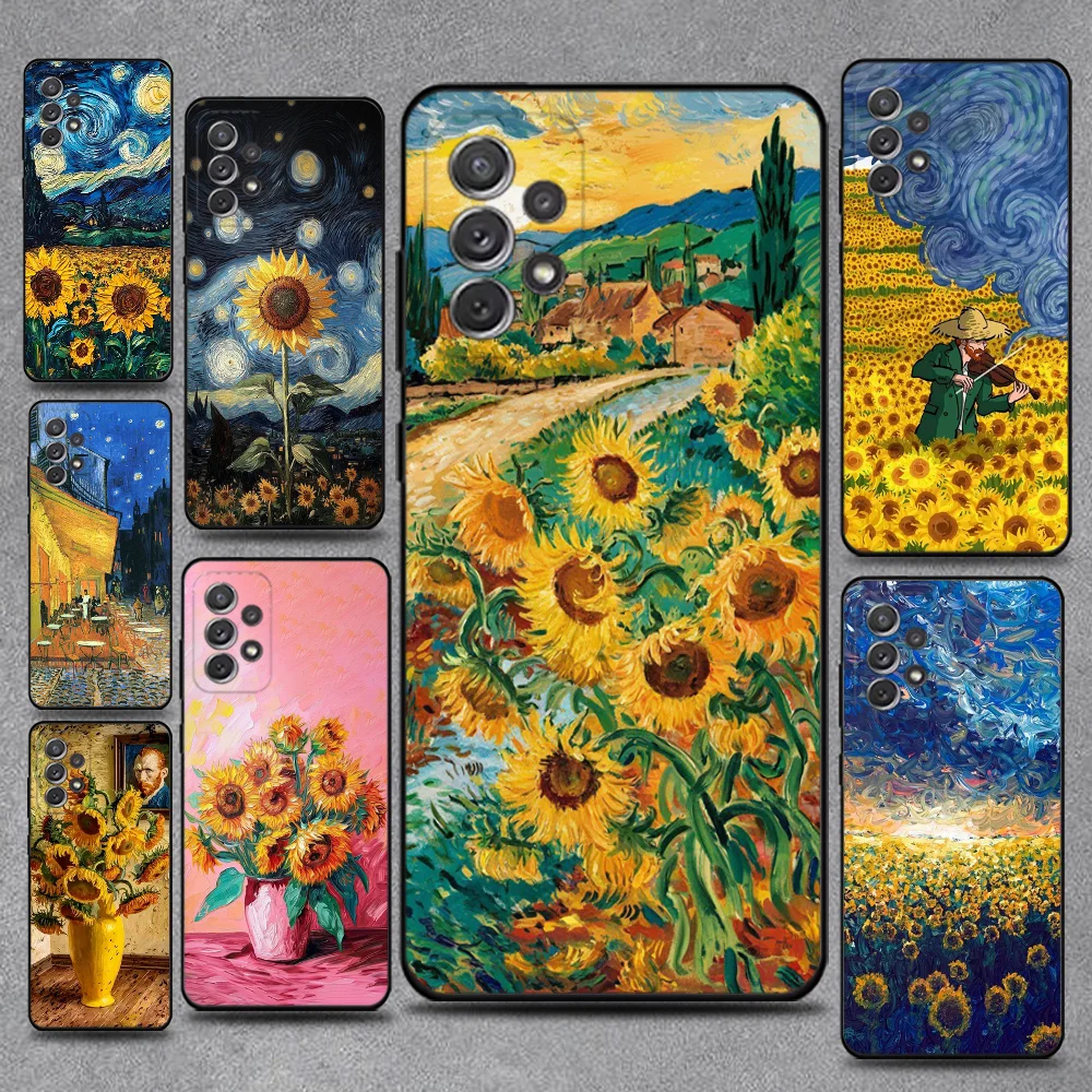 

V-Van Gogh Starry Night Sunflower Phone Case For Samsung S25,S24,S21,S22,S23,S30,Ultra,S20,Plus,Fe,Lite,Note,10,9,5G Black Cover