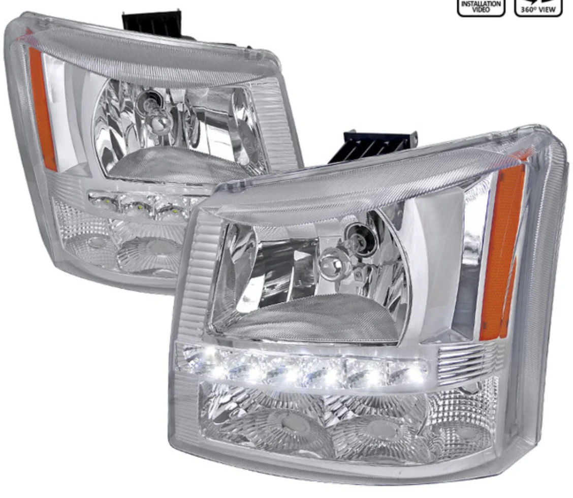 Factory Style Headlights w/SMD LED Light Strip&Bumper Lights For 02-06 Chevrolet Avalanche/03-07 Silverado 1PC (chromed/clear)