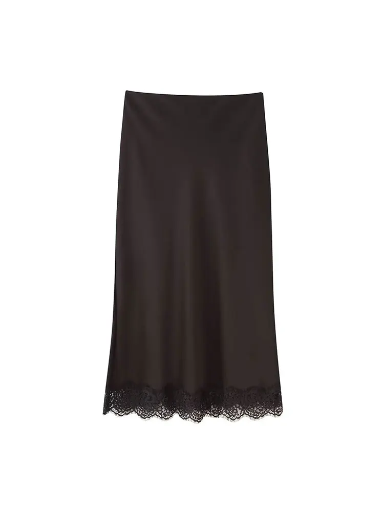 TFAFXY Vintage Casual Donna Marrone Abito in pizzo solido Cami Top corto Gonna lunga dritta allentata Nuova moda 2025 Set per le vacanze