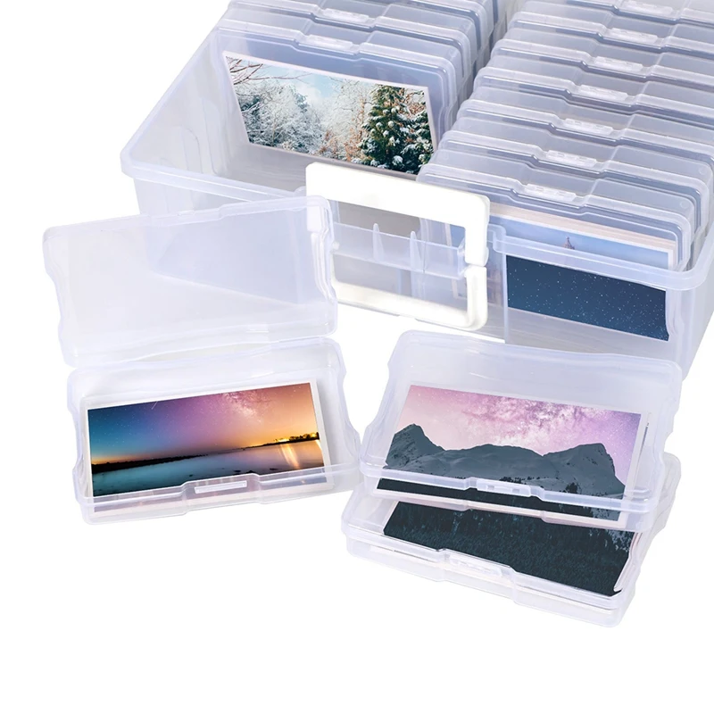 Estuche de almacenamiento de fotos transparente, caja organizadora de fotos, 4X6 pulgadas, 16 cajas internas