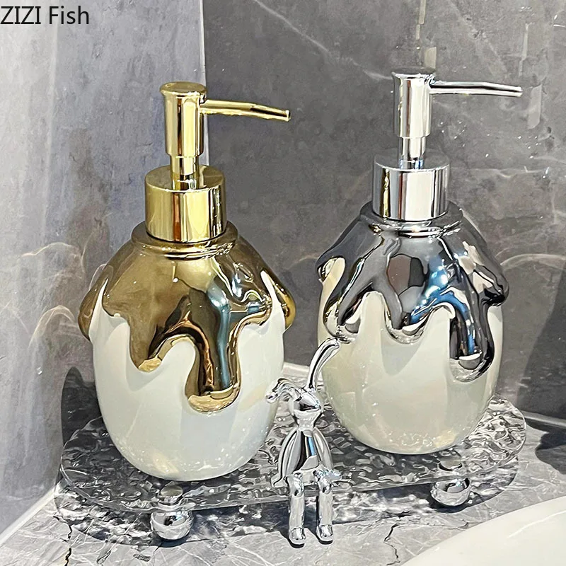 Gilded Gold Ceramic Hand Soap Dispenser Hotel Hand Soap Bottle Bathroom Lotion Bottle Soap Pump Home Bathroom Accessories