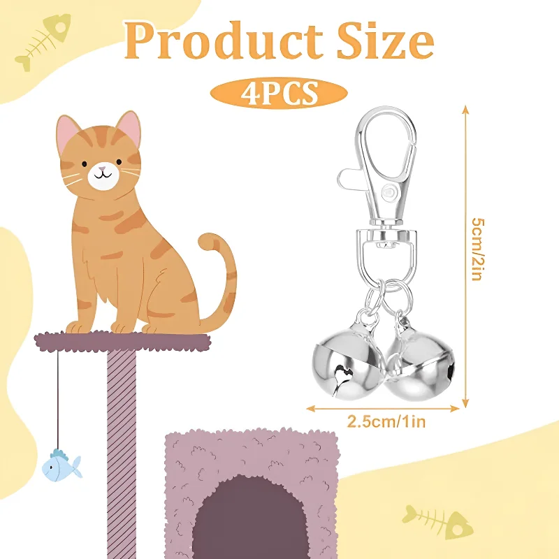 4PCS Pet Collar Bells Double Jingle Bell Charms with Clips for Cats Dogs Collars Harnesses Keychains