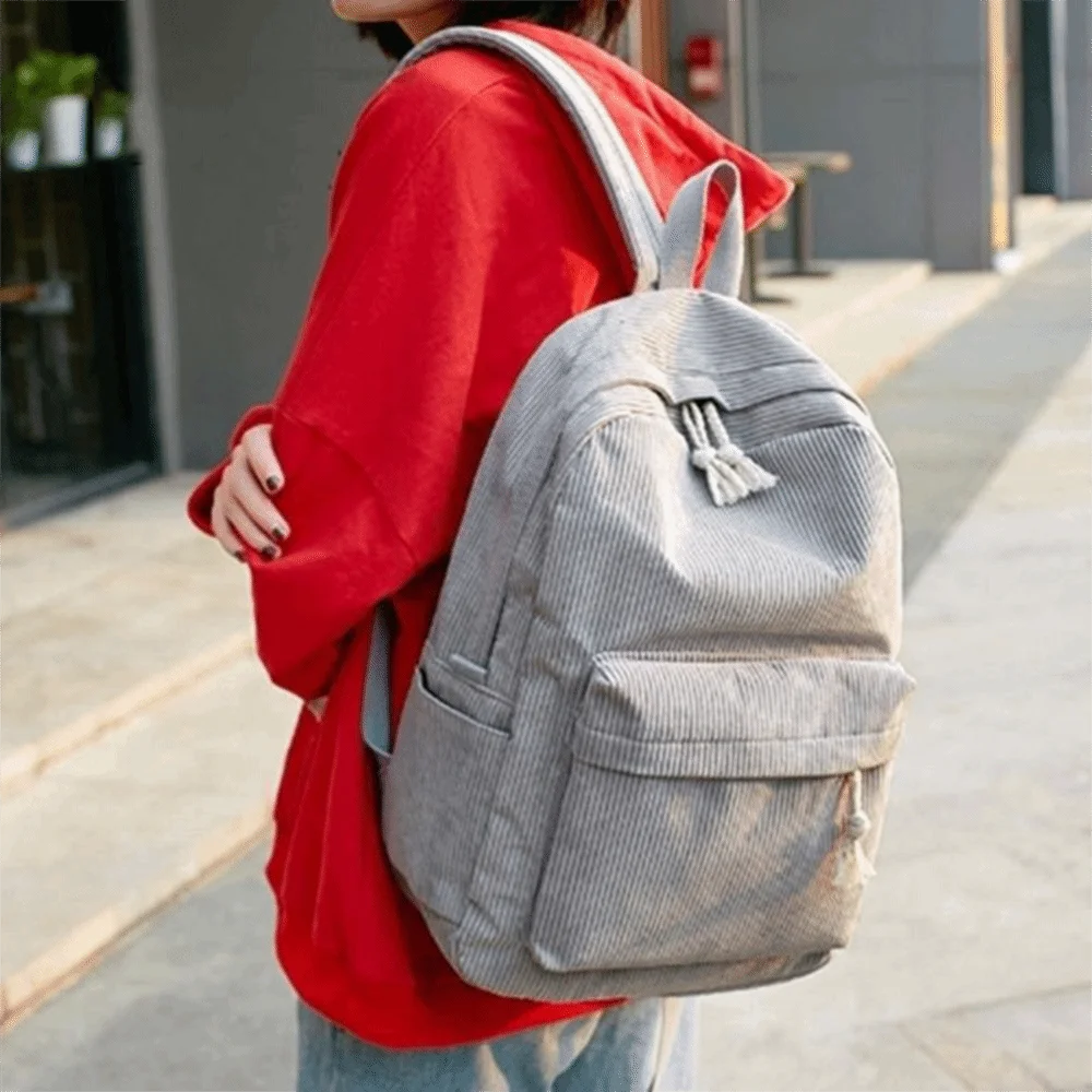 Portable Lightweight Corduroy Backpack Harajuku Solid Color Students School Bag Japanese Style Ulzzang Students Daypack