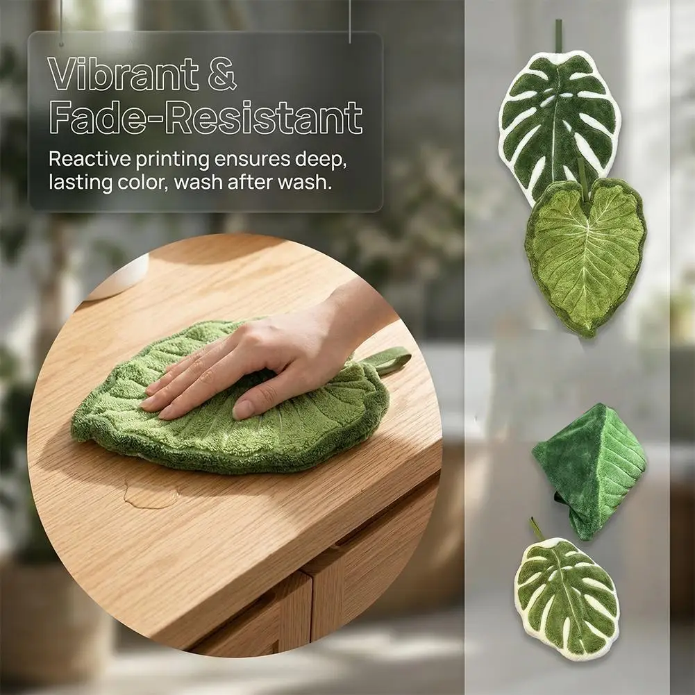 Plant Leaf Hand Towel Kitchen Accessories Absorbent Kitchen Towel Soft Towel Tortoise shell bamboo leaf green Leaf Design Towels