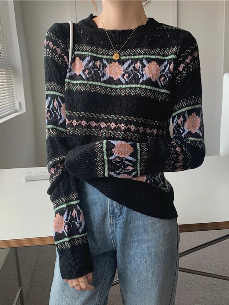 

Women's Knitted Sweater Loose Long Sve Overhead Vintage Design Autumn Winter New Sle Comfortable Lazy Top Faion Trend