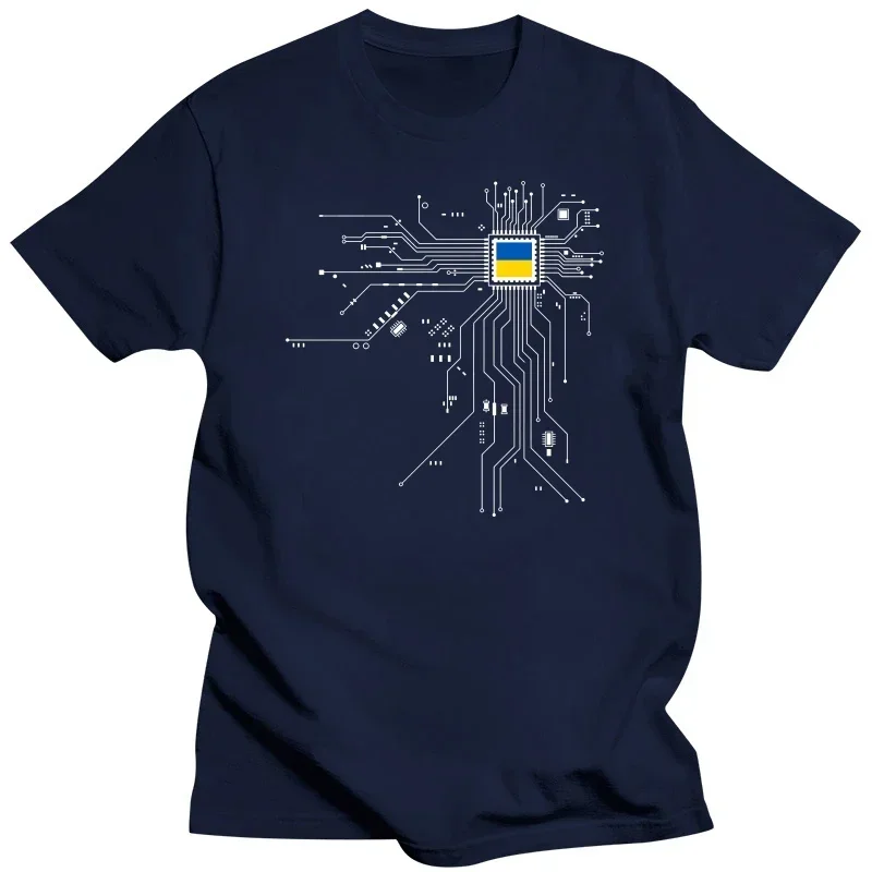 Men  T-Shirts Tops Cotton Tees 2023 Ukraine Ukrainian UKR Ukrayina Country Flag CPU Processor Circuit Diagram T shirts