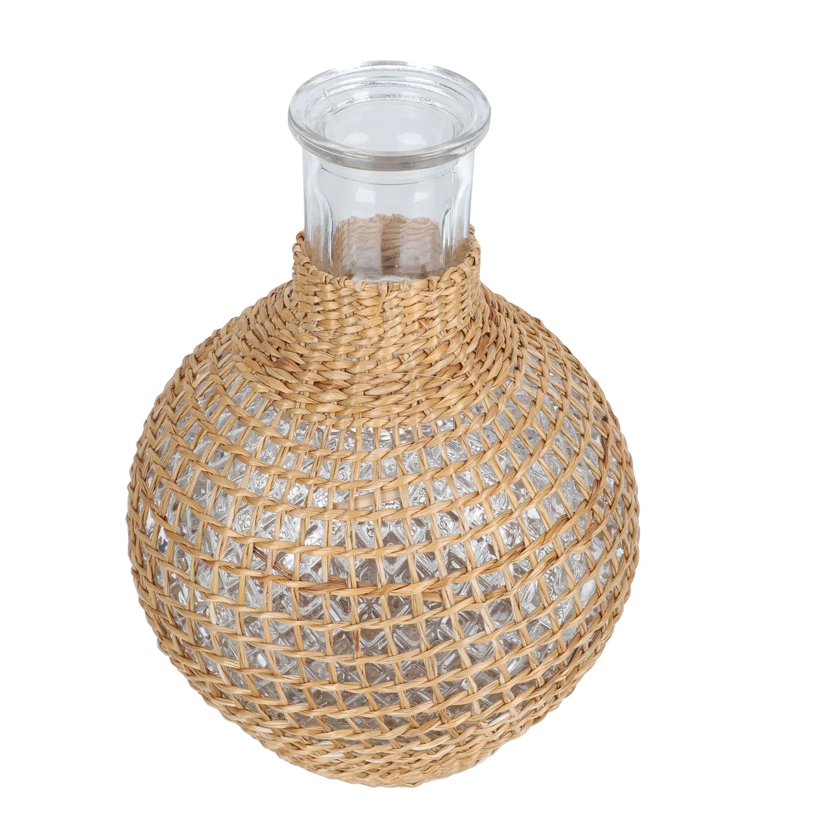 

1Pcs Rattan Glass Flower Bottle Creative Hydroponic Vase Flower Arrangement Holder Decorative Table Vase