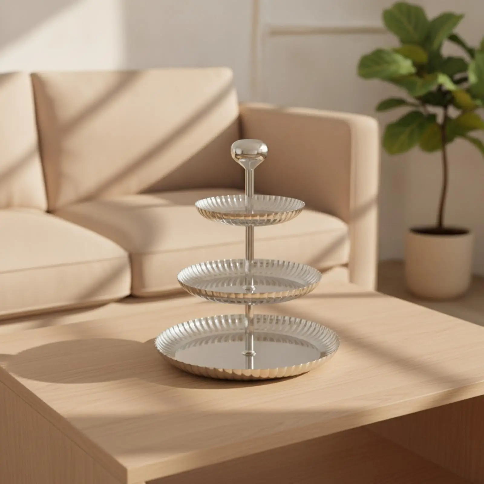 3 Layer Fluted Edge Serving Stand for Snacks Desserts Coffee Table Centerpiece Decor