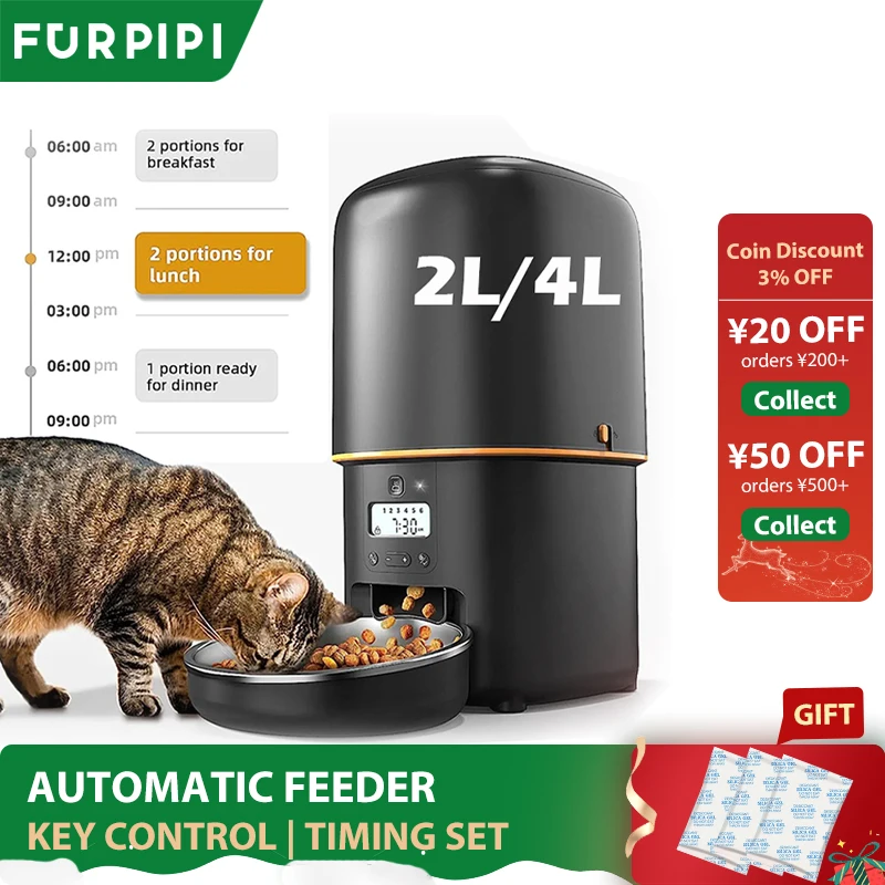 

Furpipi Automatic Dog Feeder Dispenser with Key Control, User-Friendly Time Setting, Dual Power Supply for Pets, Dogs, Cats