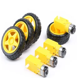 4 PCs DC Electric Motor DC 3-6V Dual Shaft Geared TT Magnetic Gearbox Engine with 65mm Plastic Car Tire Wheel Smart RC Car Robot