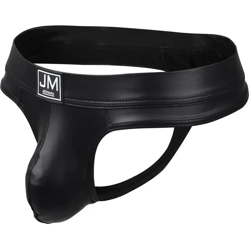 Faux Leather Jockstrap Men Sexy Gay Underwear Penis Pouch Sissy Thong Lingerie Men Bikini Beifs Panochas Cueca Tanga Slip