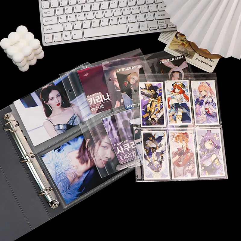 15 Sheets A5 3 Ring Photocard Kpop Binder Pages 1 2 4 6 Pocket PVC Free Photo Album Plastic Sleeves 10x15 6x4 Postcard Protector