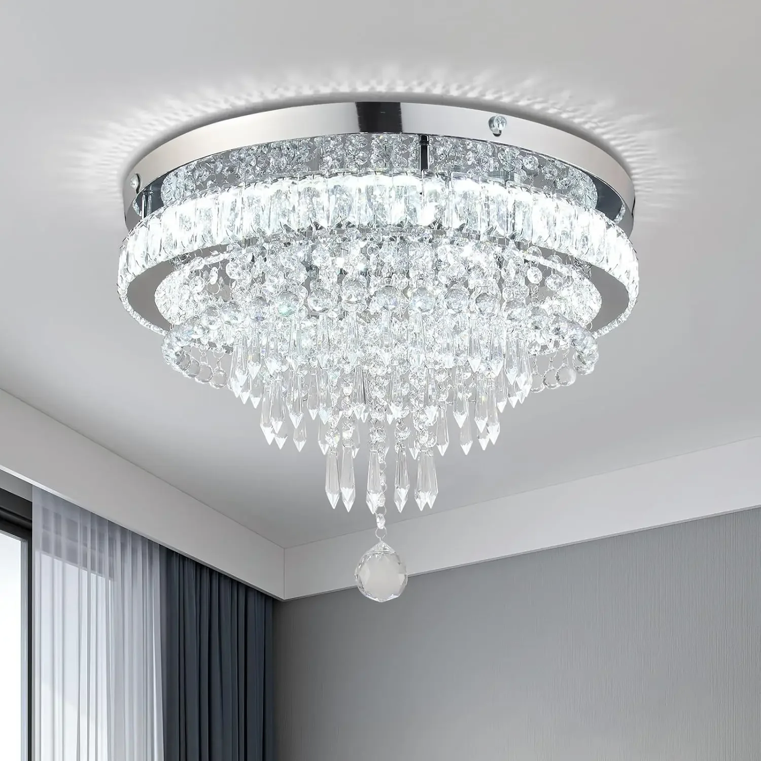 

19.7" Crystal Chandeliers Crystal Ceiling Light Fixtures Modern Flush Mount Light LED Chandelier Lamp for Living Room Bedroom Di