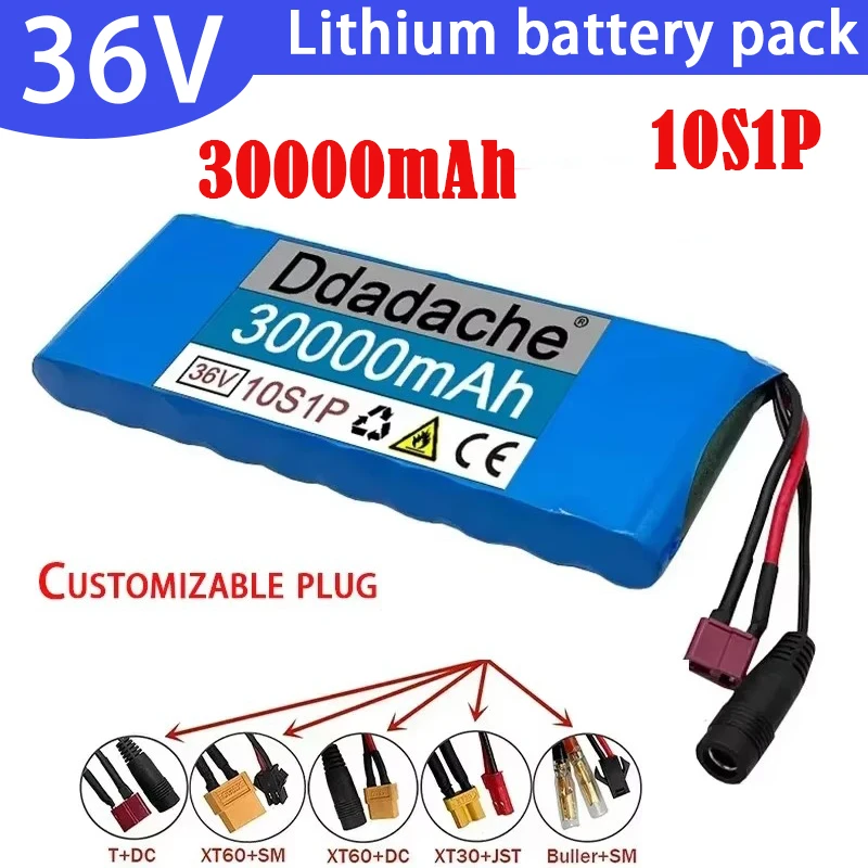 100% new 36V 30000mAh 10S1P 18650 lithium-ion rechargeable battery pack 20A, with BMS for electric scooters and bicycles