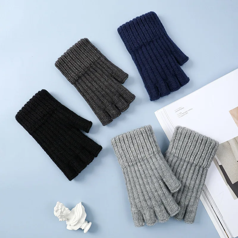 Halbfinger-Handschuhe für Herren für Winterwärme und Auslaufen, kältebeständige Touchscreen-Schreibhandschuhe für den Außenbereich mit fünf Fingern