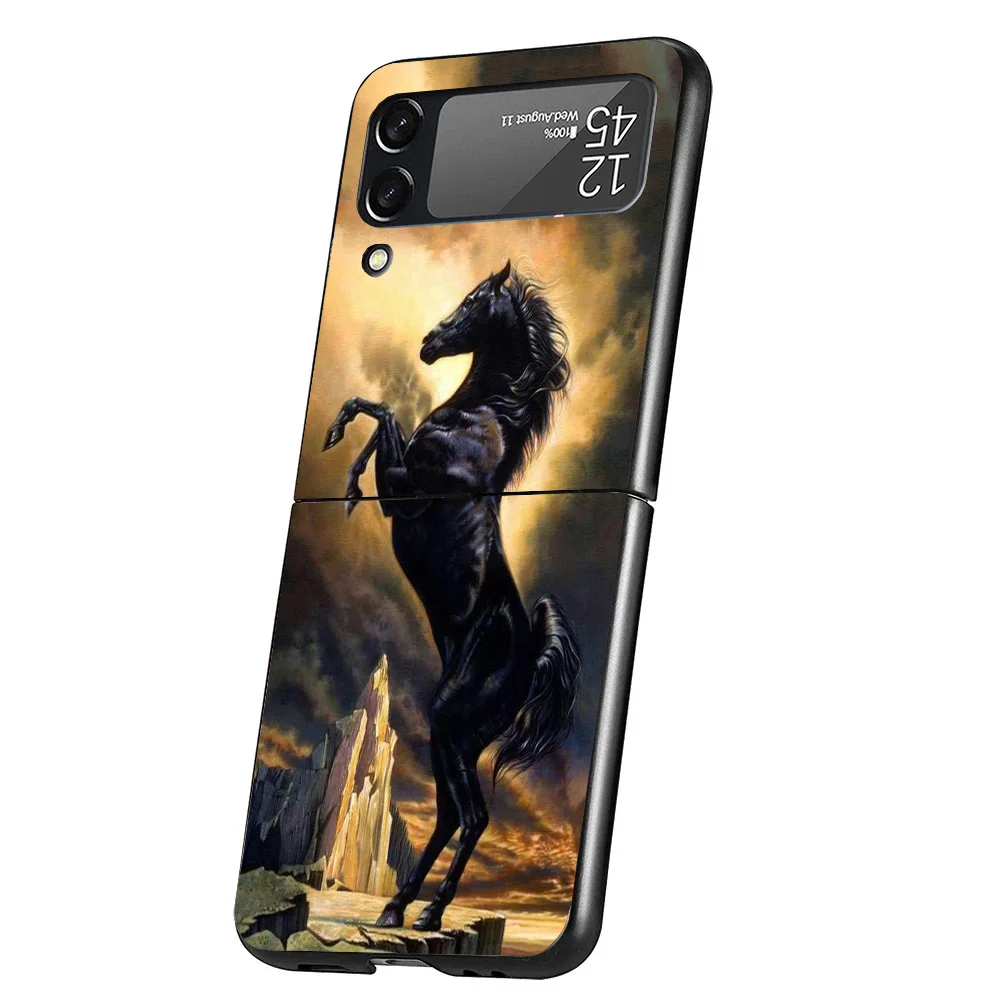 Horse Great Beauty Galloping Case Phone Cover for Samsung Galaxy Z Flip 6 5 4 3 5G ZFlip6 ZFlip5 ZFlip4 ZFlip3 Black Hard Trend