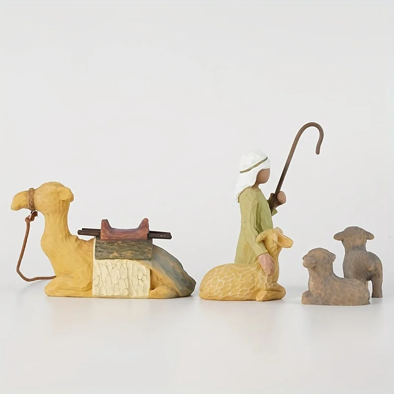 Hand Painted Resin Shepherd and Manger Animal Birth Set - Perfect for Christmas decoration and home décor!