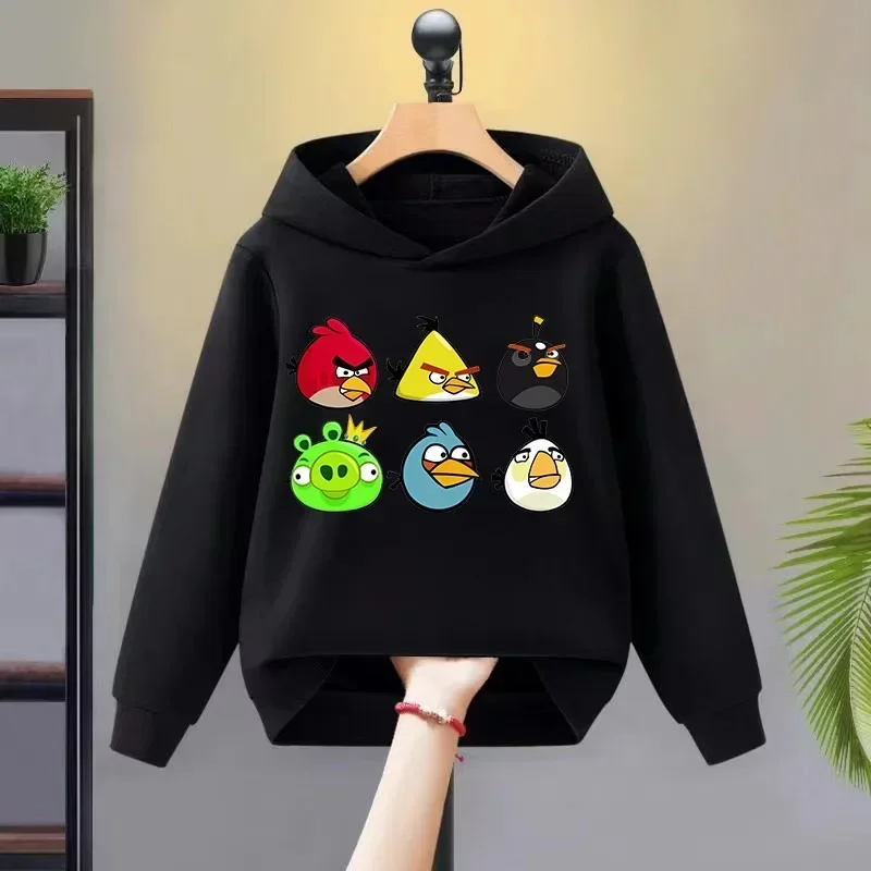 Sudadera con capucha con estampado de Anime para niños y niñas, Sudadera con capucha de algodón con figuras de Angry Birds Game, top divertido de moda, primavera y otoño