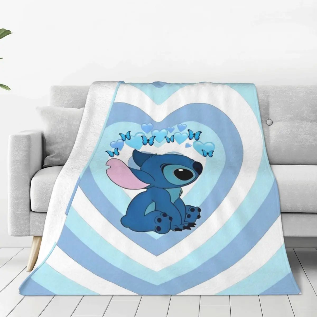 Stitch Cartoon Flannel Blankets Warm Soft Throw Blanket for Bedroom Airplane Travel Print Bedspread Sofa Bed Cover