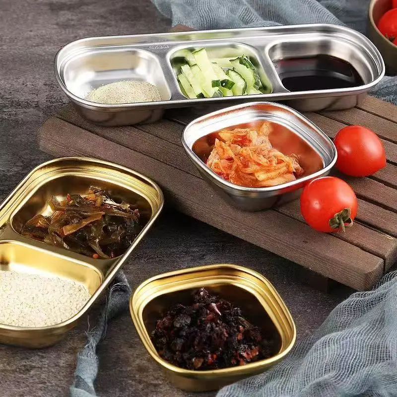

Stainless Steel 3-compartment Dip Tray Seasoning Sauce Seasoning Tray BBQ Restaurant Cutlery Tableware Gravy Boats
