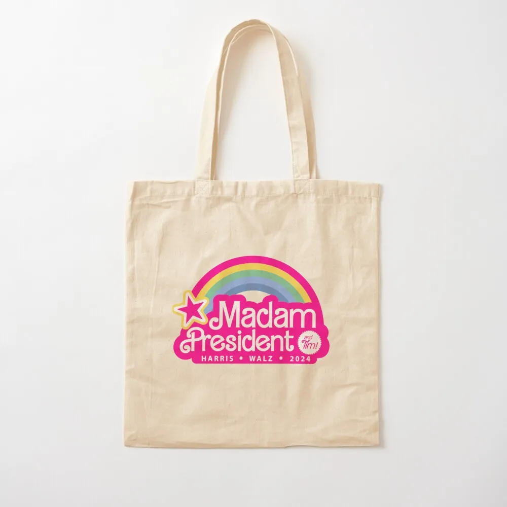 

Madam President Kamala Harris Wallz Election 2024 Pink Rainbow Feminine Tote Bag tote bag men eco bag folding