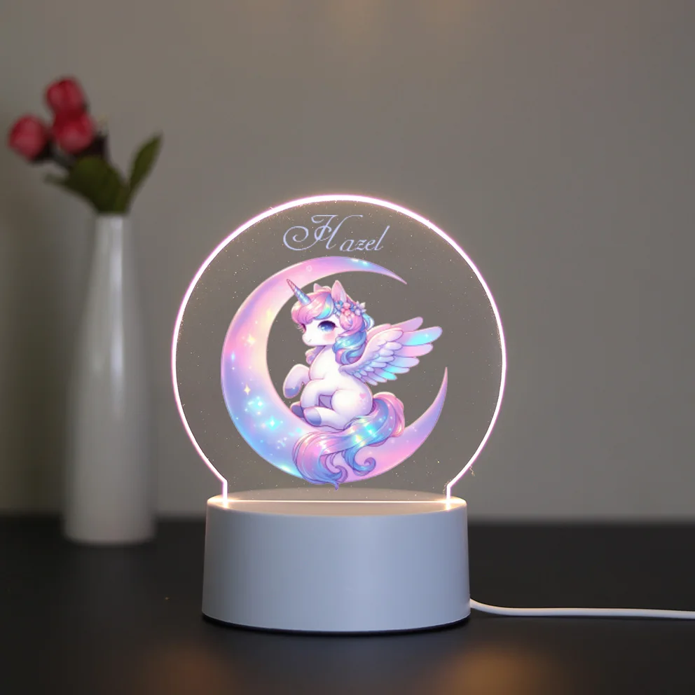 Personalized Custom Unicorn Cute  Led Night Light 3D Night Light With Crack Basebirthday Gift 3D Lamp