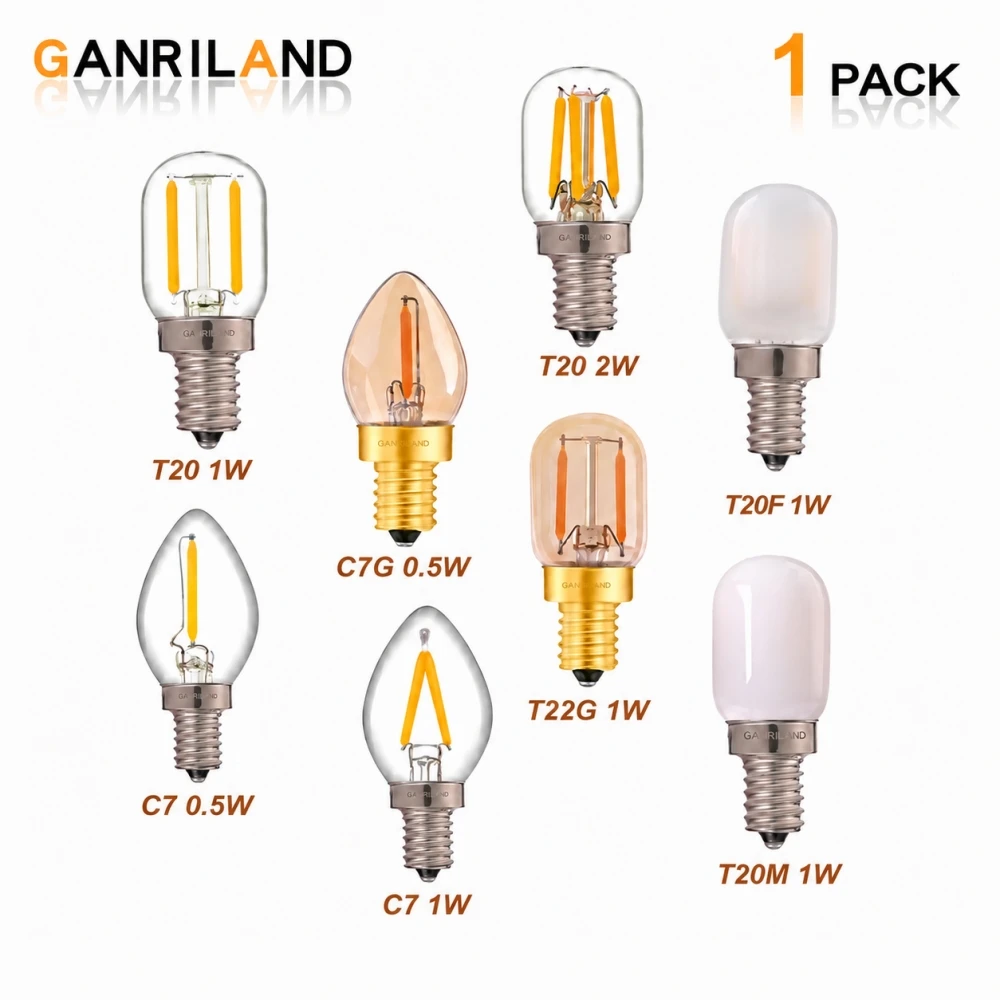 GANRILAND LED Candle Bulbs E12 E14 Dimmable C7 T22G 1W Decorative Light 110V US 220V EU Warm White Ampoule Lamp for Decor