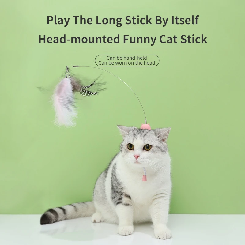 Cat toy head wearing wire feather bird interchangeable funny cat stick elastic funny cat toy cat interactive supplies pet toys