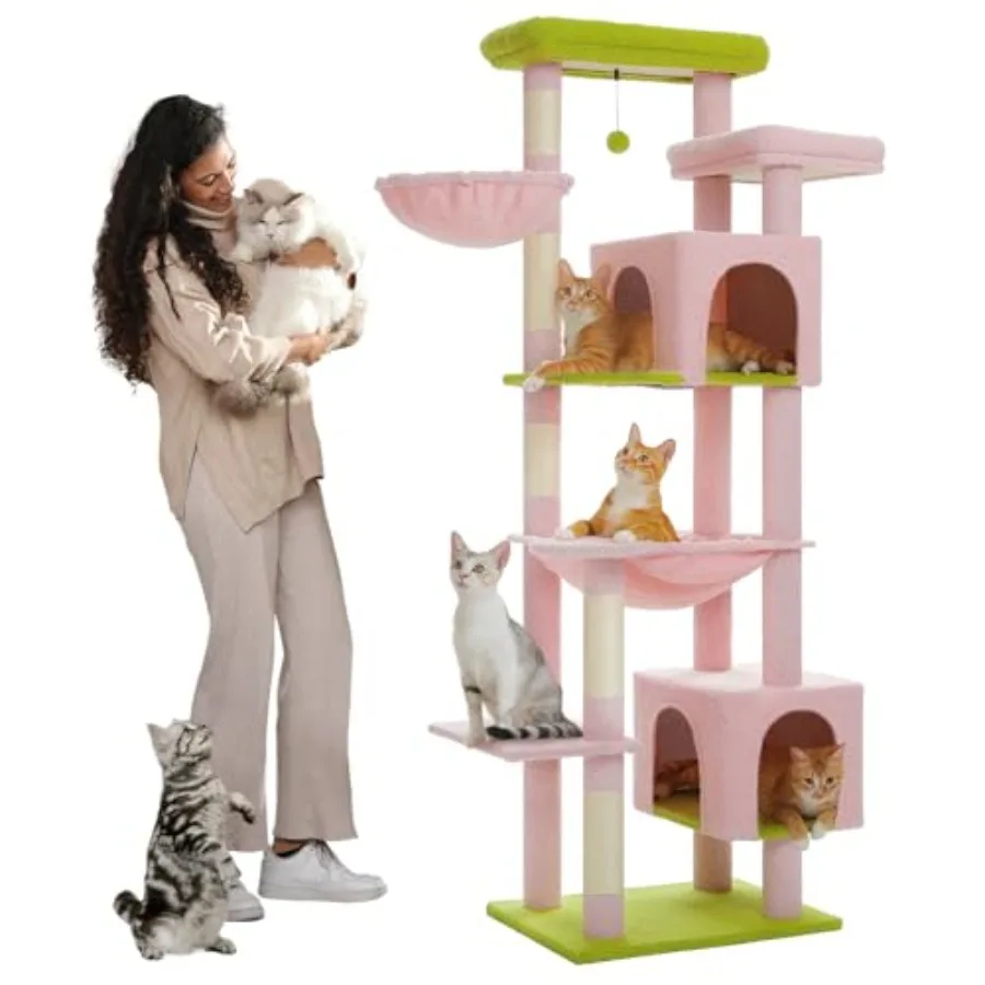 

69, высокое кошачье дерево для дома, большие кошки с большим гамаком, башня для лазанья на дереве для кошек с несколькими когтеточками, домик для квартиры