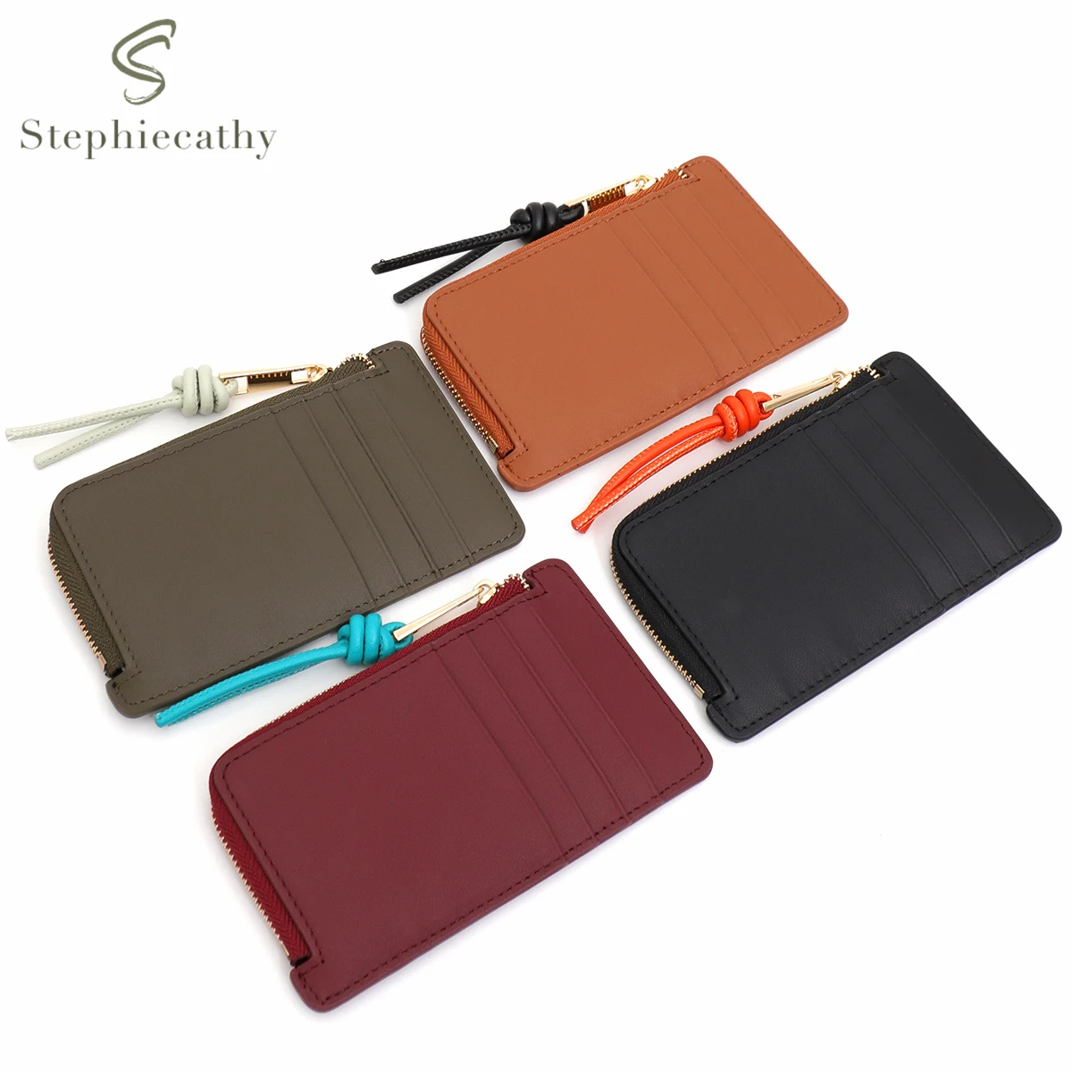SC Fashion Women Real Leather Slim Card Holder Color Block Zip Pocket Cards Coins Cash Portable Daily Coin Purse Small Wallet