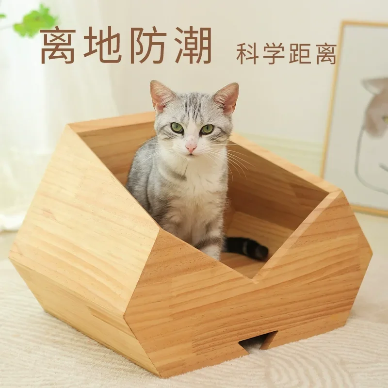 

Wooden Cat House New Natural Wood Pet Bed Furniture Dog Cats Nest Carrier Polygon Waterproof Anti-urine Pet Kennel Cages