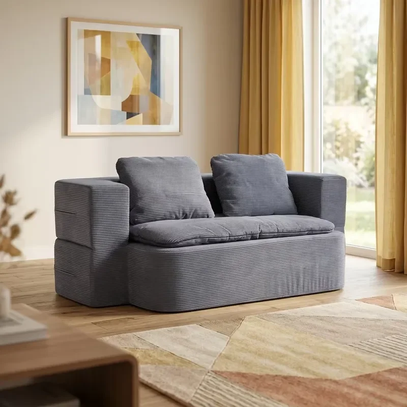Modern Multi-Function Compression Sofa Bed Convertible Washable Cover Space Saving Square Soft Couch for Apartment Hotel