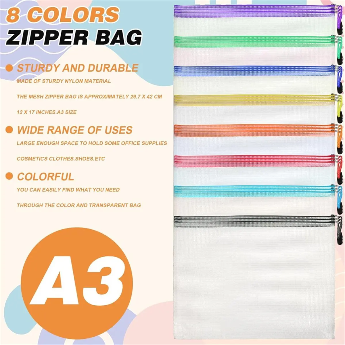 【Best Seller】24PCS Mesh Zipper Pouch Bags,8 Colors Reusable Clear Travel Pouches for Organizing Board Game Home School Supplie