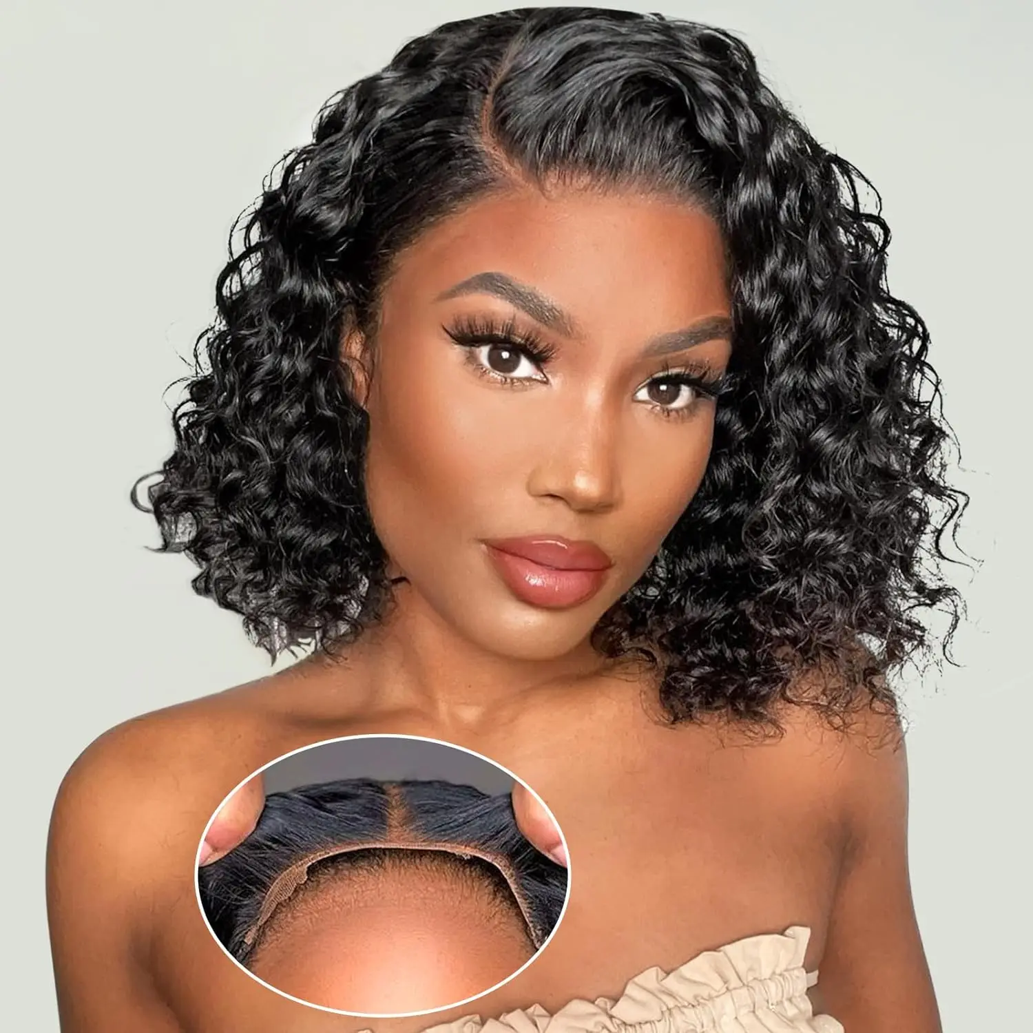 

Glueless Wigs Human Hair preplucked Wear And Go 4x4 Deep Curly Short Bob Wigs For Black Women