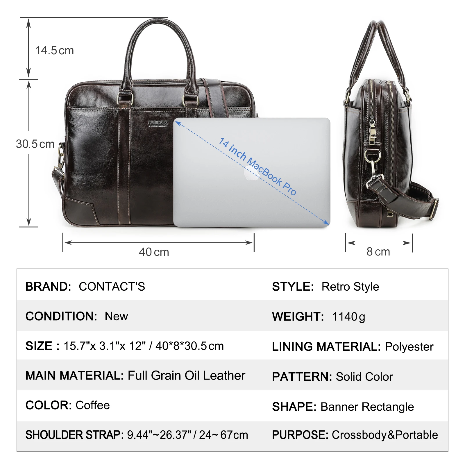 enuine Leather Laptop Bag Business Tote Bag Briefcase Large Capacity Storage Handbag for MacBook Air Pro Notebook 14.2 Inch view 5